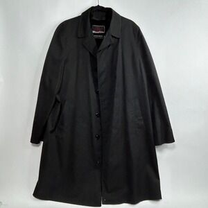 Vintage Wingflite Mens Black Trench Coat Faux Fur Removable Liner Overcoat 42Reg